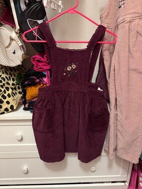 Jamie Kay Burgundy Corduroy Pinafore Dress with Floral Bib